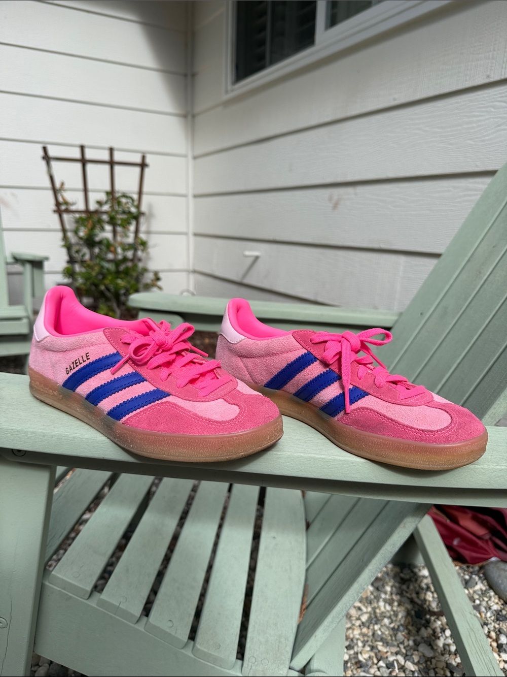 adidas women’s sambas Pink with Blue Stripes